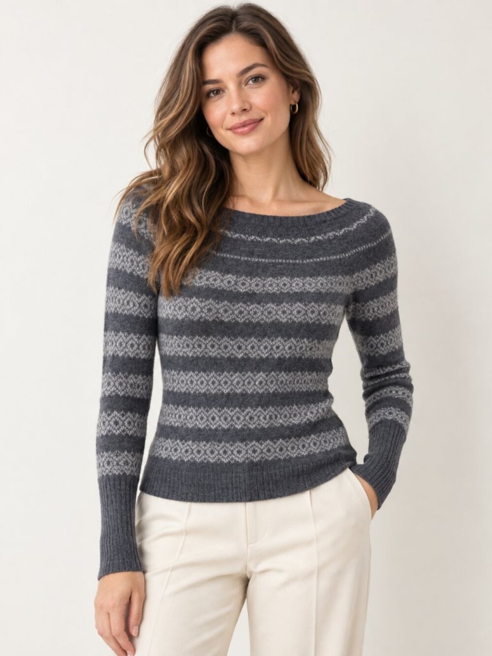 Banana Republic Merino Wool Alpaca Fair Isle Sweater XS Gray